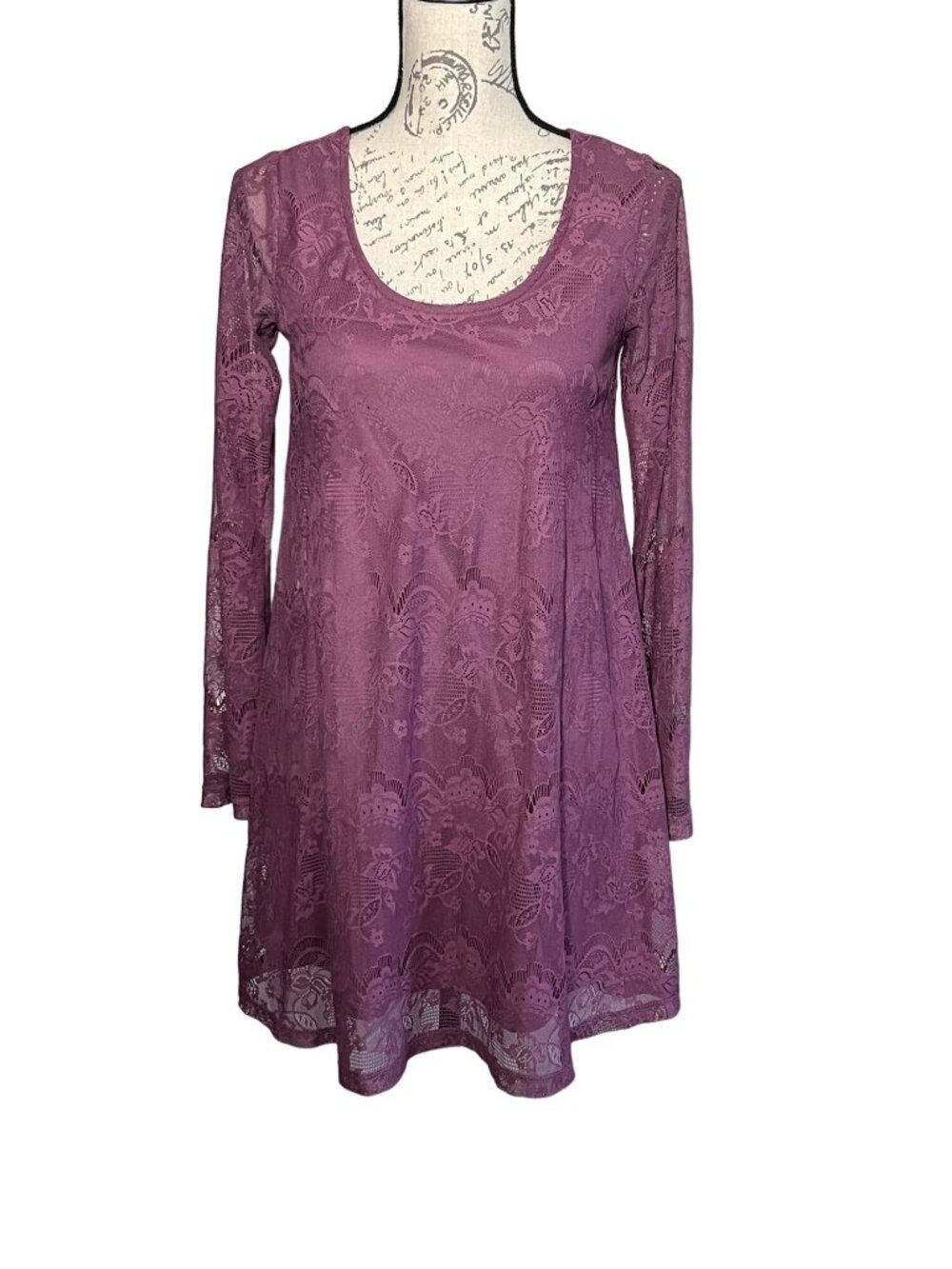 Alter'd State Dress Purple Scoop Long Sleeve Lace Mini Shift Western Festival Sm